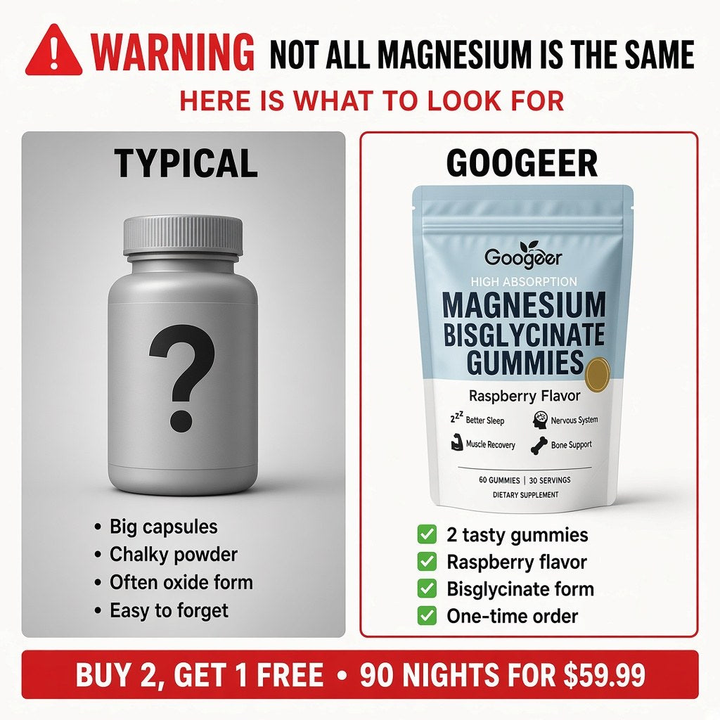 Googeer magnesium bisglycinate gummies compared with typical magnesium capsules